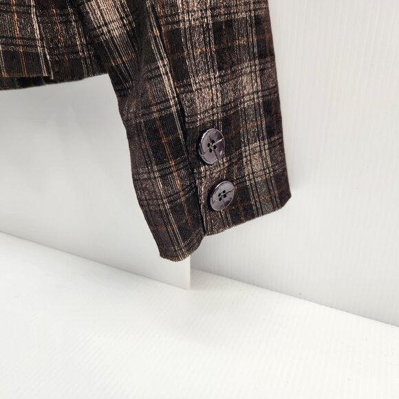 Soft Works Vintage Brown Plaid Blazer Jacket  Size 16, one button, Lapels, Y2K - Picture 6 of 8